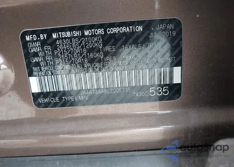 2020 Mitsubishi Eclipse Cross Es 1.5T Awc из США, поврежденный, VIN JA4AT3AA6LZ005735